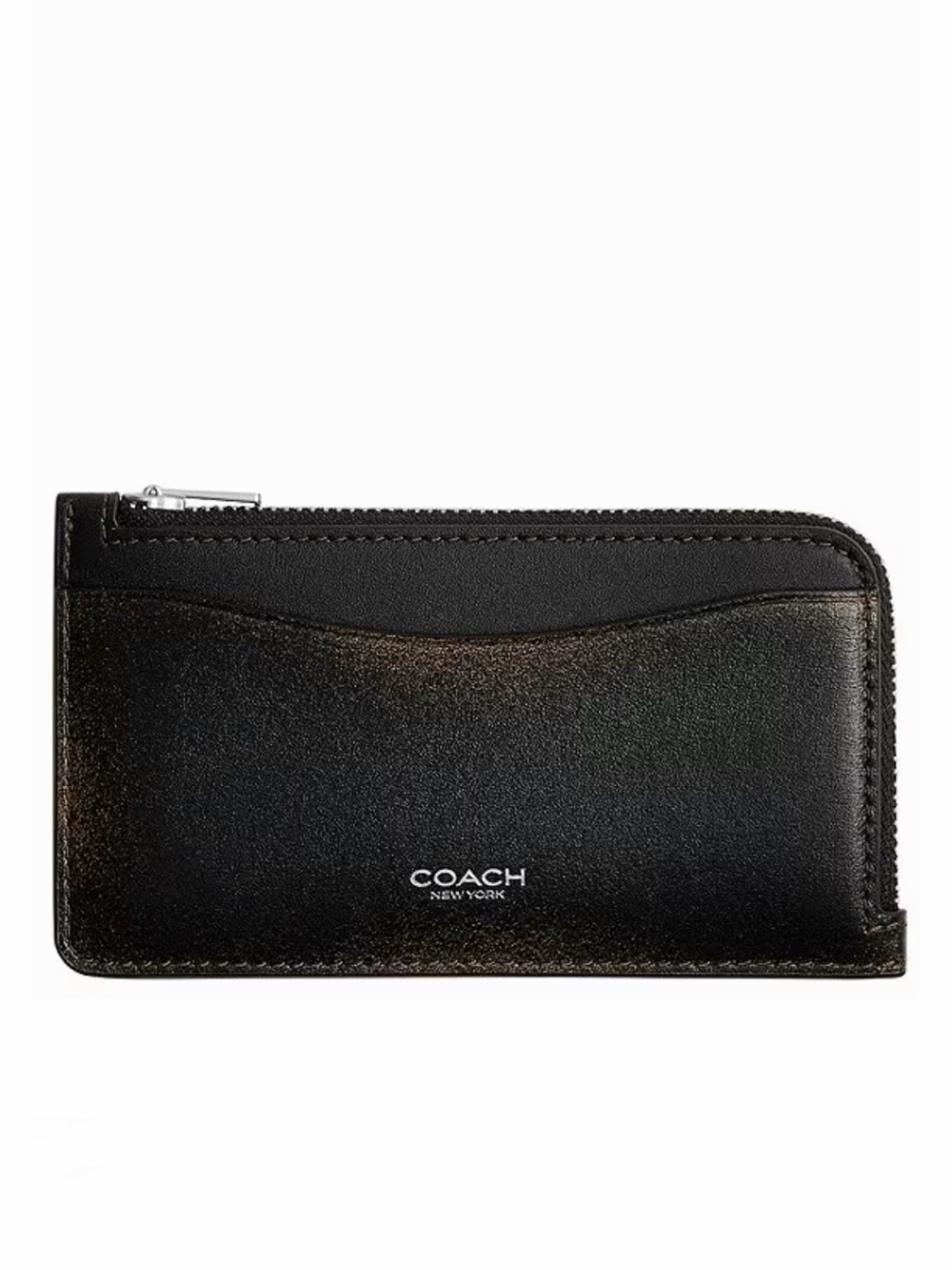 Coach New York Zip Card Case in Ruboff Glovetanned Loved Leather Black/Brown NWT